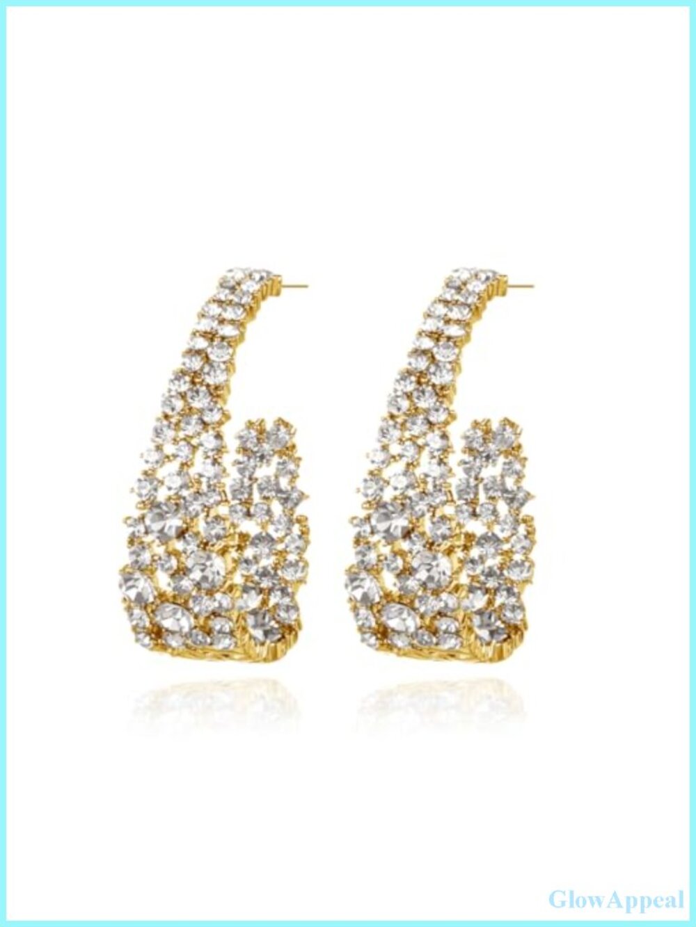 Crystal Hoop Earrings for Women, Silver Plated Oval Inside Out, Modern Geometric
